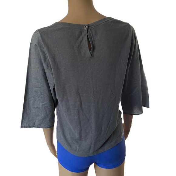 Giordano Ladies Gray Pullover Mixed Media 1/4 Sleeve Blouse Size XS - Picture 3 of 6